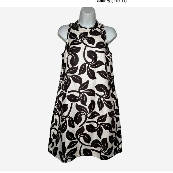 Max Mara Leaf Print Swing Dress Mini A-Line Retro Sleeveless Cotton Silk 4 Multi - Picture 1 of 11